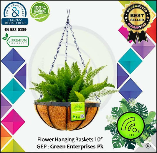 GEP Flowers Hanging Basket Metal frame with coco liner for Home & Garden Decor 10inchs dia - ValueBox