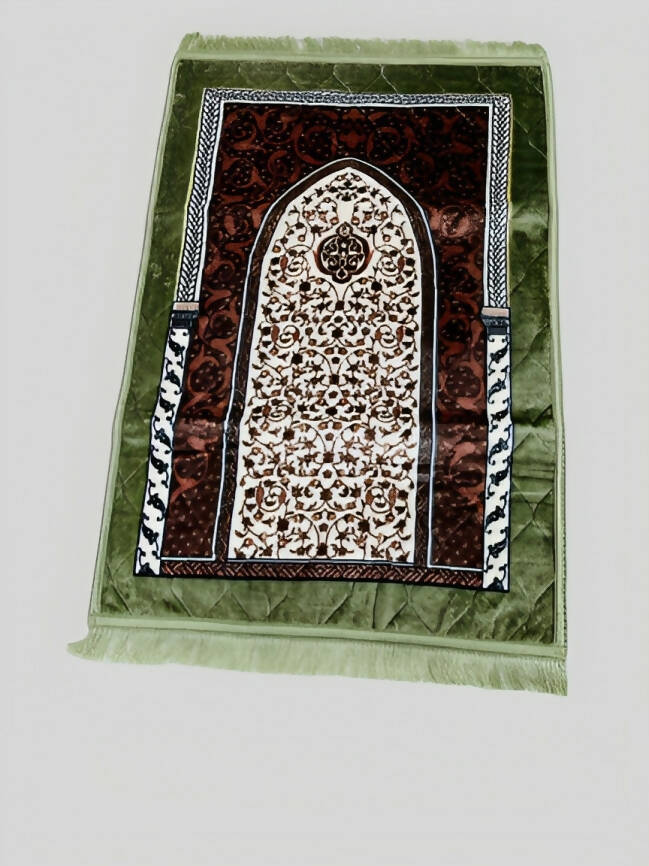 Premium Prayer Mat |Greenish Velvet Foam Print Embossed Jai Namaz | Prayer Rug