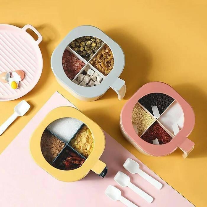 Four Partition Spice Box With Spoons | High Quality Product Online Shopping With Free Gift - ValueBox