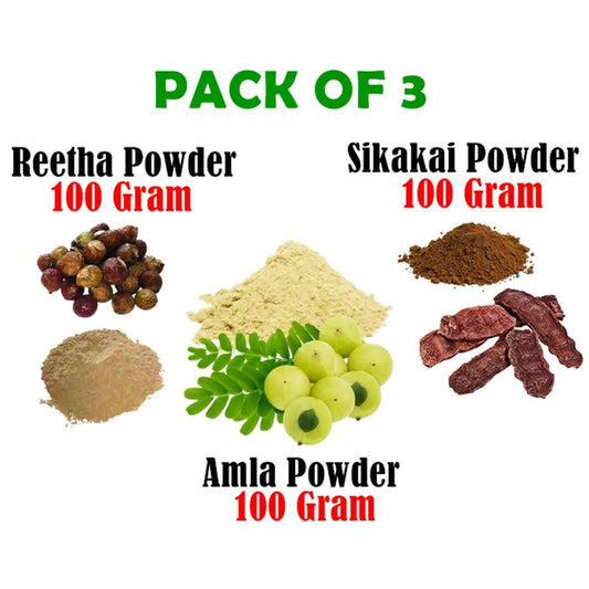 Pack of 3 | Amla Reetha Shikakai Powder | Amla Retha Sekakai Powder | Amla Ritha Shikakai Powder - 100 Grams Each - ValueBox