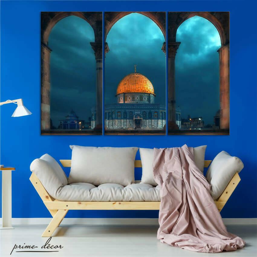 Masjid-Al-Aqsa Night View (3 Panel) Islamic Wall Art - ValueBox