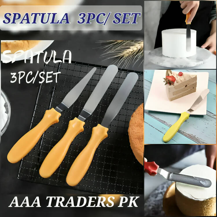 3PCS Cake Spatula Set Spatula Set with Plastic Handle Set of 3 Stainless Steel Variety Set Cake Decorating Tools Icing Spatula