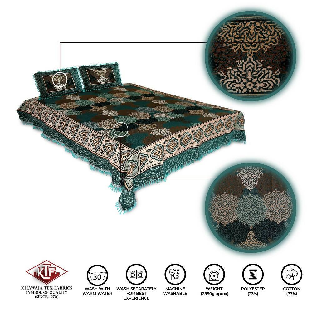 Khawaja King size double bed sheet jacquard traditional hand crafted bed set gultex style multani cotton polyester bed cover with 2 pillow covers A21 - ValueBox