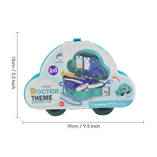 2 in 1 Happy Times Doctor Theme Amusing Briefcase Car Set - Size Approx. 8 inch - Doctor Mini Briefcase Car - Blue - ValueBox