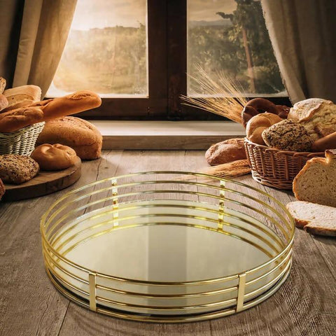 12 Inch Golden Geometric Mirror Tray Golden Home Crafts Decoration Restaurant Metal Tray With Glass Living Room Decoration - ValueBox