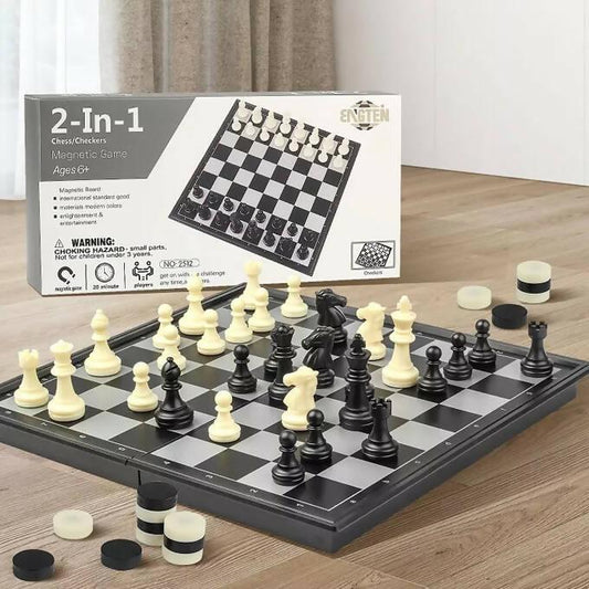 2 in 1 Travel Magnetic Chess and Checkers Board Game (Foldable)