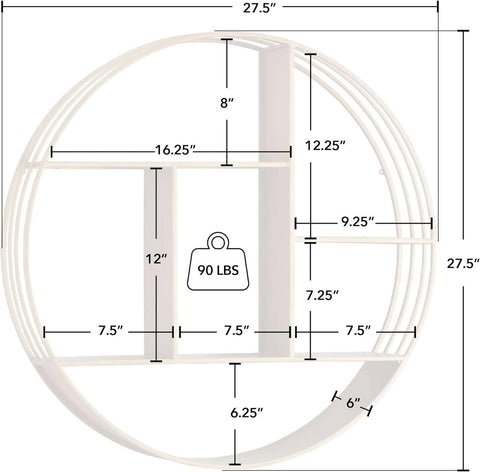 Wall Shelf, Round 3 Tier Wall Mounted Floating Shelf for Bathroom, Bedroom, Living Room Decor, Metal, Industrial, 27.5 Inches Customized by Creative Decore - ValueBox