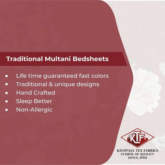 Khawaja King size double bedsheets jacquard bed set traditional hand crafted bed sheet gultex style multani cotton polyester bed sets with 2 pillow covers - ValueBox