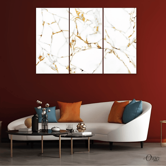 White And Gold Spider Marble (3 Panels) | Abstract Wall Art - ValueBox