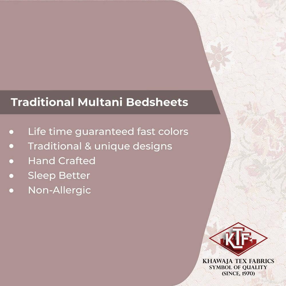 Khawaja King size double bed sheet jacquard traditional hand crafted bed set gultex style multani cotton polyester bed cover with 2 pillow covers A27 - ValueBox