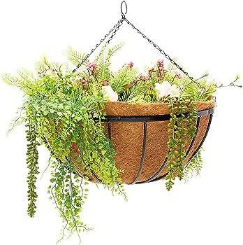 Hanging Basket Iron Frame Planter (Coco Liner inside ) with Wall hanging Iron bracket for Home, Garden, Patio, Balcony Decor - ValueBox