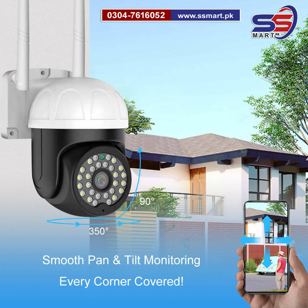 Outdoor Full HD PTZ IP Wireless Security Camera, Pan / Tilt – Weatherproof – Night Vision – LED – Two Way Audio – Motion Detection – SD Card – V380