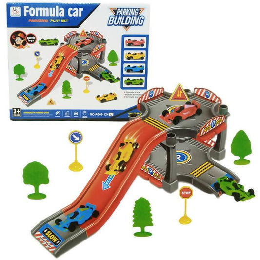 Formula Car Parking Play Set - 23 Pcs Parking Puzzle Set - Any two Random Formula Car - Approx. 32cm - Multicolor - ValueBox