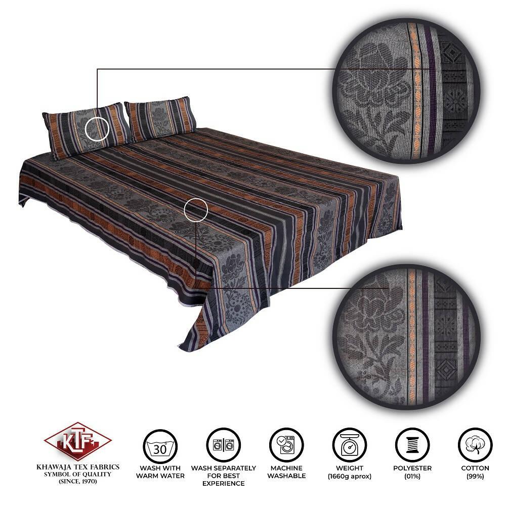 Khawaja King size double bed sheet jacquard traditional hand crafted bed set gultex style multani cotton polyester bed cover with 2 pillow covers A34 - ValueBox