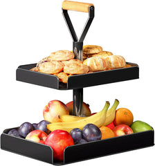 2 Tier Fruit Basket With Handles, Countertop for Kitchen, Vegetable Bread Basket Fruit Bowl Storage - ValueBox
