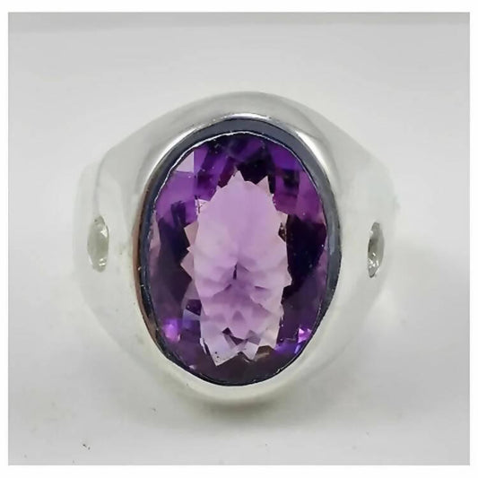 Natural Amethyst Gemstone with 925 Sterling Silver Ring For Men's - ValueBox