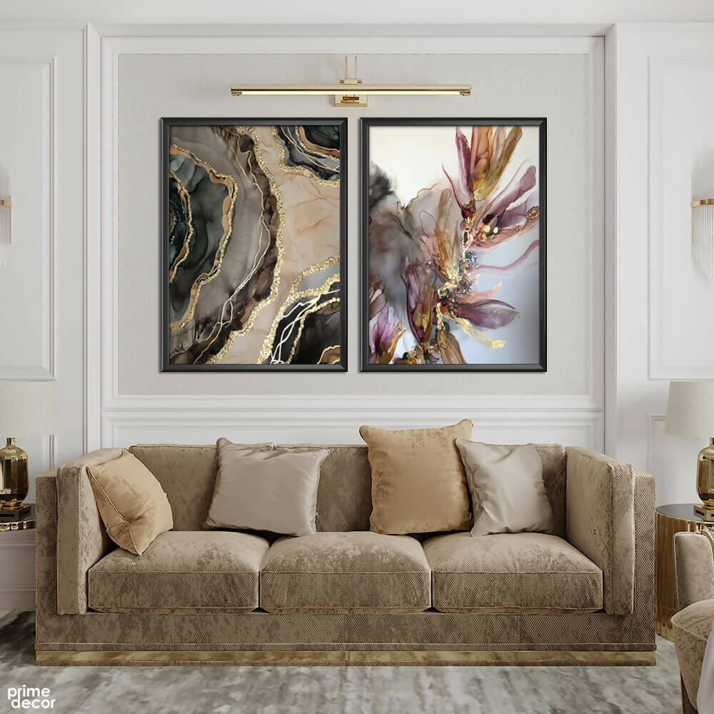 Beige & Gold Marble Fluid Design (2 Panel) Abstract Wall Art