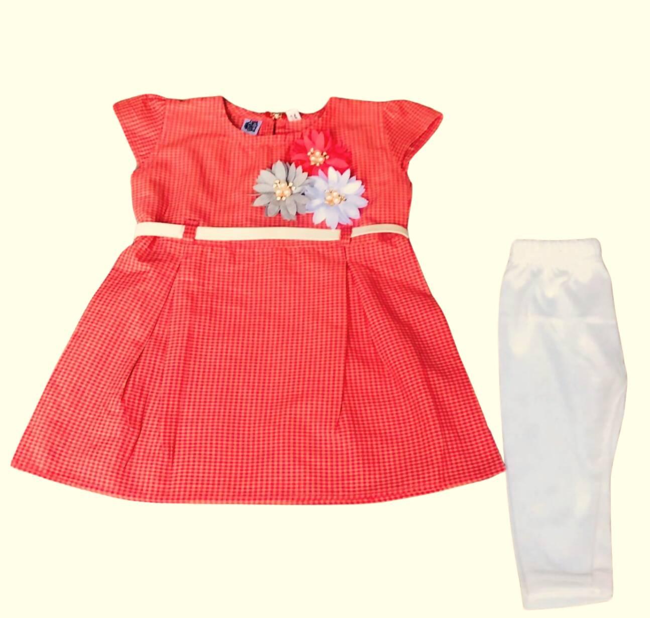 Red Girls' Frock & Trousers Set - ValueBox