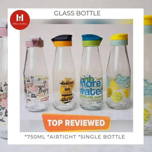 Water Bottle- Glass Milk Decorated Bottle- 750ml