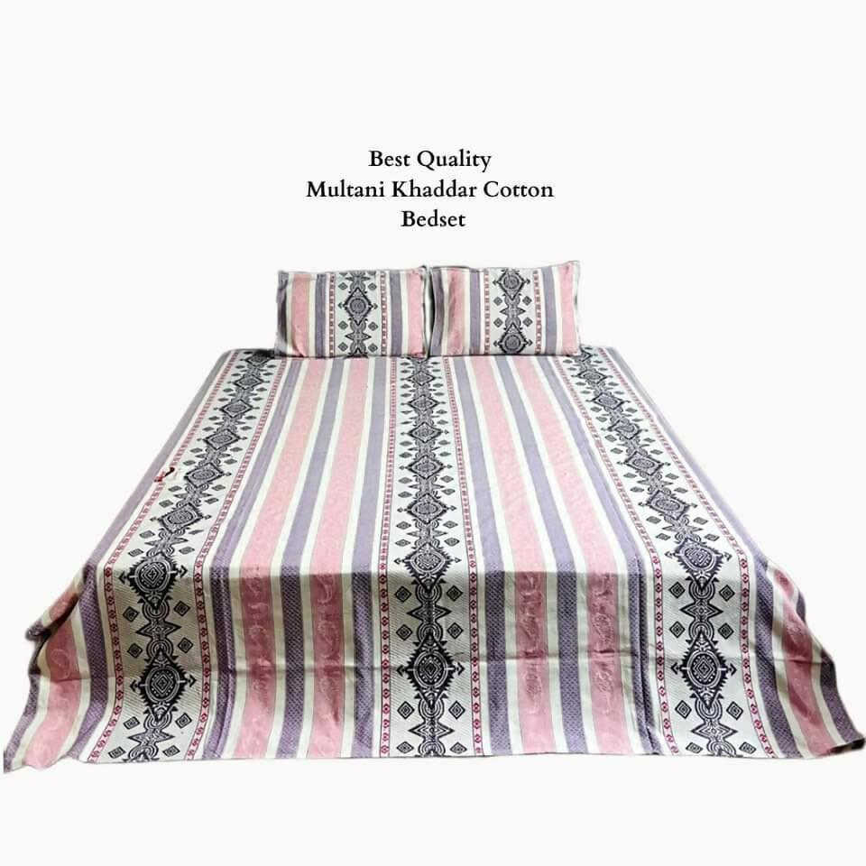 3 Pcs Cotton Printed Double Bedsheet - ValueBox