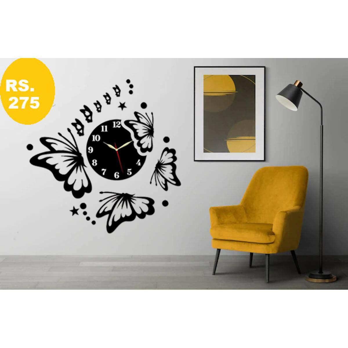 Wall Clock New Stylish Wooden Big Butterffly Wall Clock for Living Room & Office With Original Picture - ValueBox