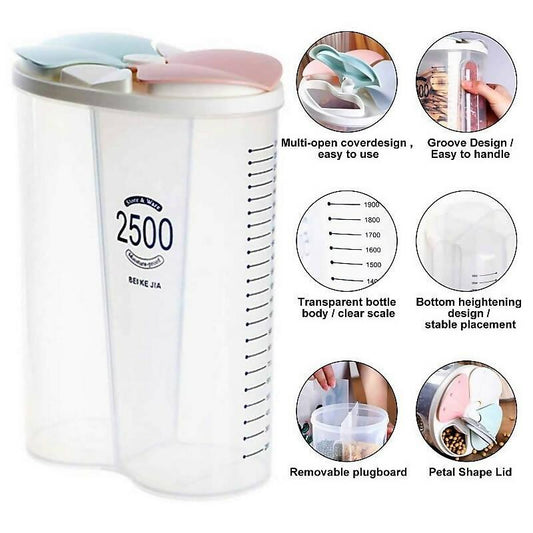 2 Partition Food Storage Container Jar – 2500ml | With Free Gift