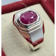 Mens Ruby Ring Unheated and Untreated Natural Ruby Stone Rubis Bague Easter gifts for men zodiac jewelry gift pinkish ruby stone mens ring - ValueBox